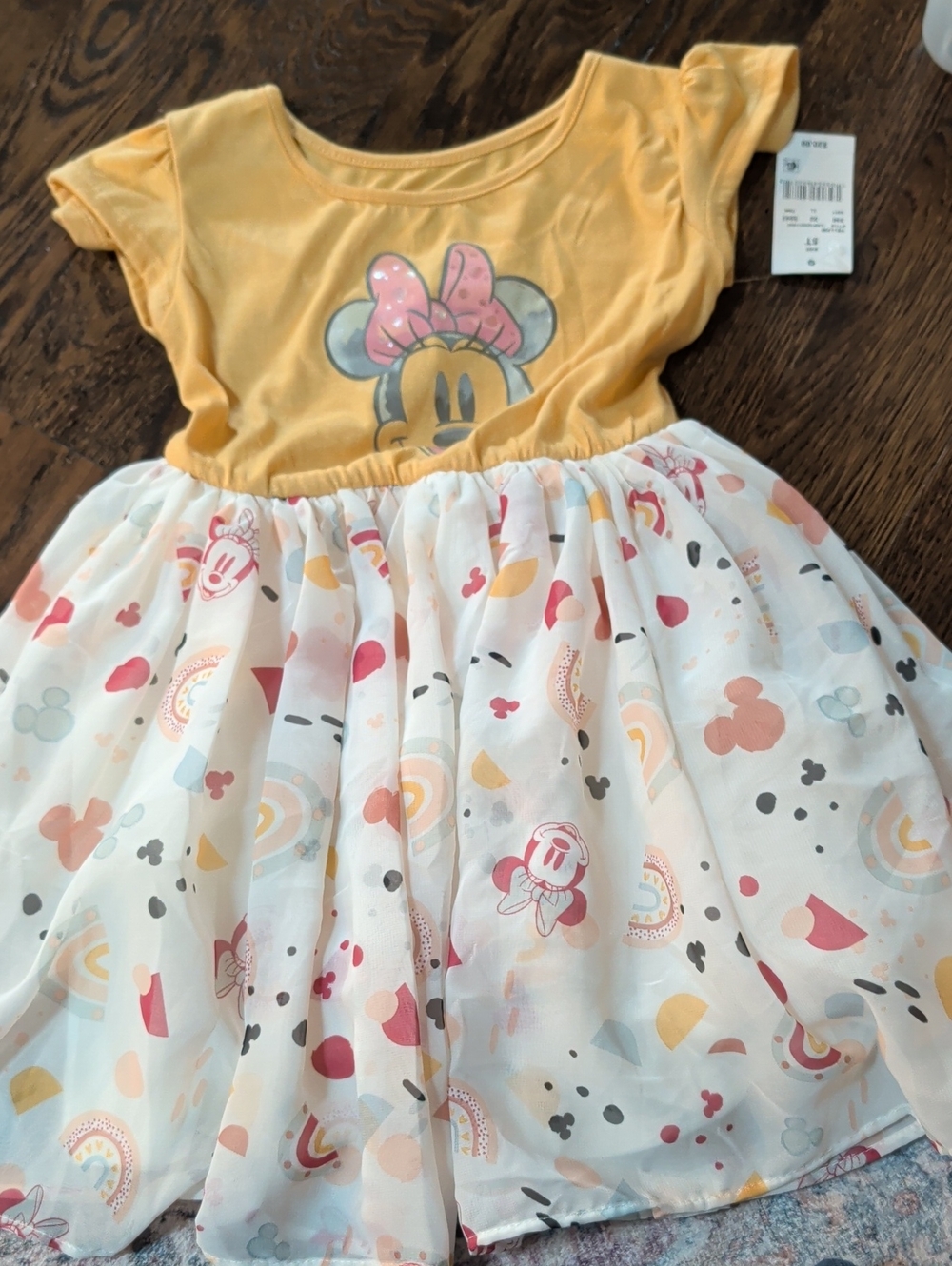 Disney Yellow Top Minnie Graphic Girls' Casual Dress with Printed White Skirt